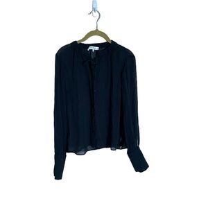 Frame Black Silk Long Sleeve Sheer Blouse Small